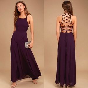 Strappy To Be Here Dark Purple long gown dress - lace up - Lulus - Small formal